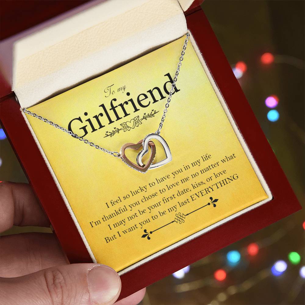 To My Girlfriend - Love Card And Necklace K Interlocking Hearts Necklace