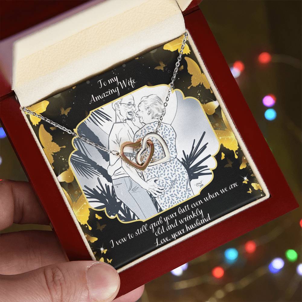 I Vow To Grab Your Butt Even When We Are Old And Wrinkly Two Hearts Interlocking Hearts Necklace
