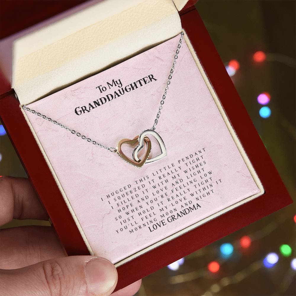 To My Granddaughter - Love Grandma - Interlocking Heart Necklace Interlocking Hearts Necklace