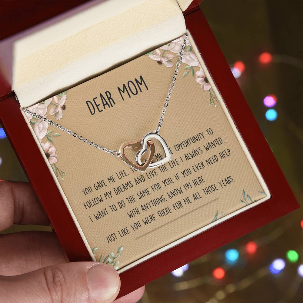 Dear Mom Interlocking Hearts Necklace Message Card