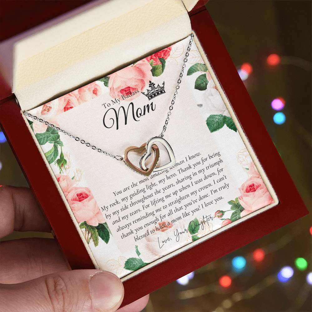 To My Beautiful Mom Necklace Badass Mom Gift Mother’S Day Gift Birthday Gift Gift From Daughter On Wedding Day Interlocking Hearts Necklace