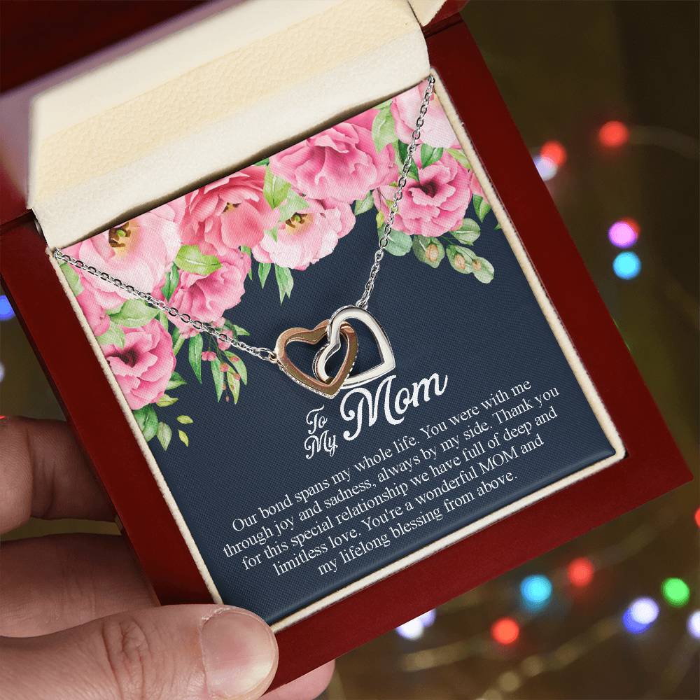 To My Mom You'Re A Wonderful Mom Interlocking Hearts Necklace
