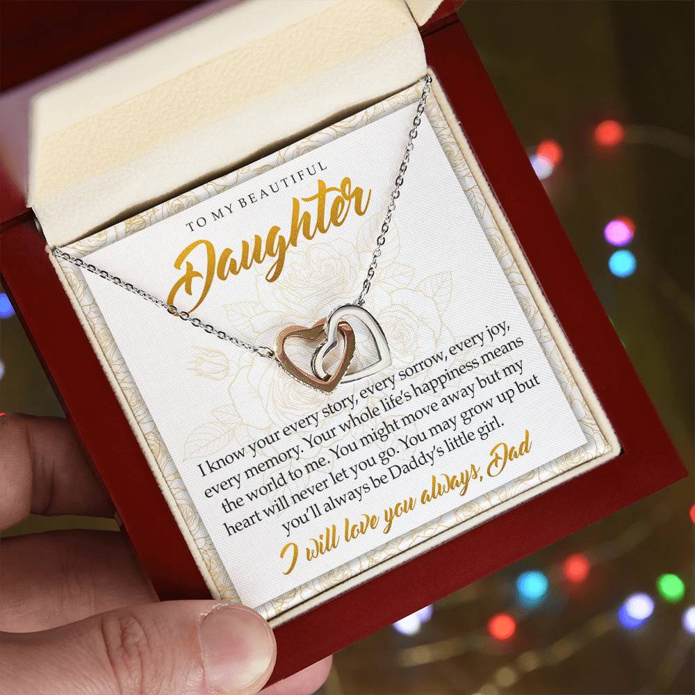 To My Beautiful Daughter You'Ll Always Be Daddy'S Little Girl Interlocking Hearts Necklace