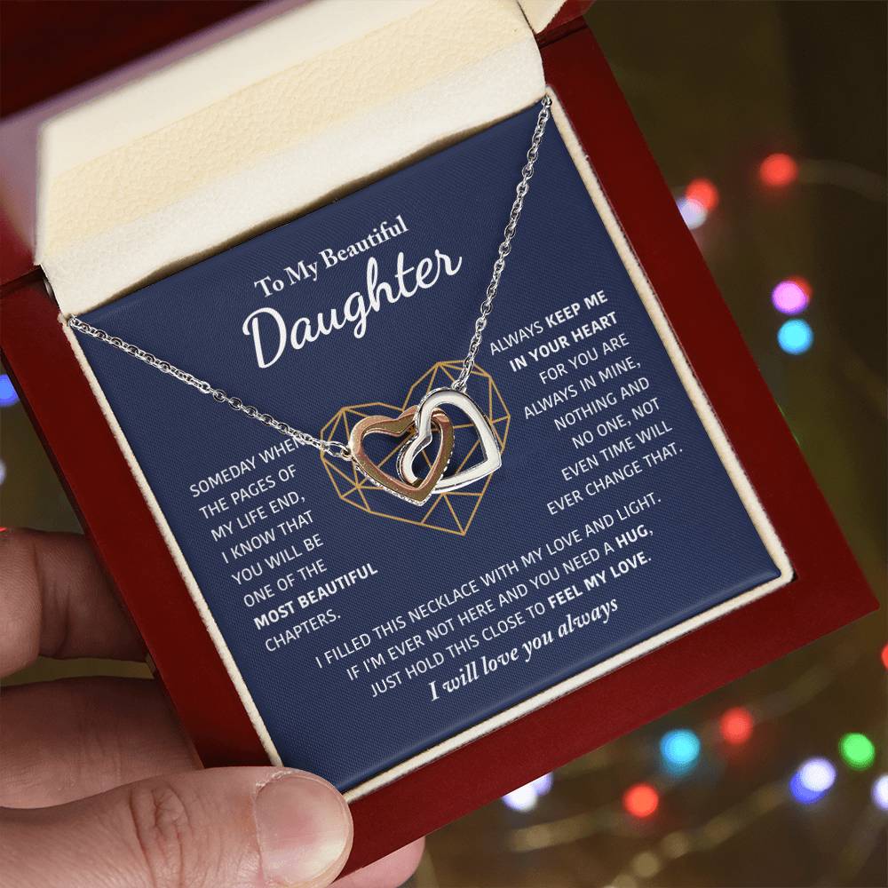To My Beautiful Daughter - Keep Me In Your Heart - Interlocking Hearts Necklace
