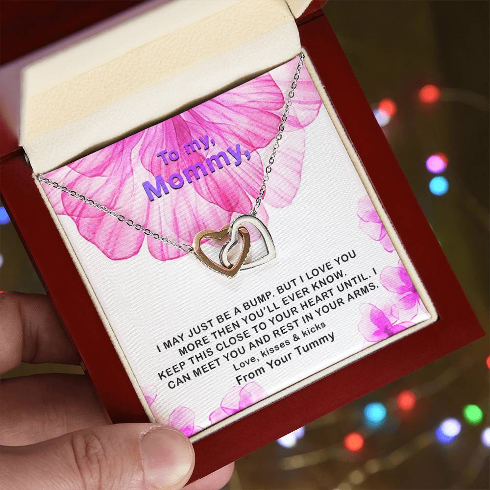 Mommy Love Forever ! I May Just Be A Bump Interlocking Hearts Necklace