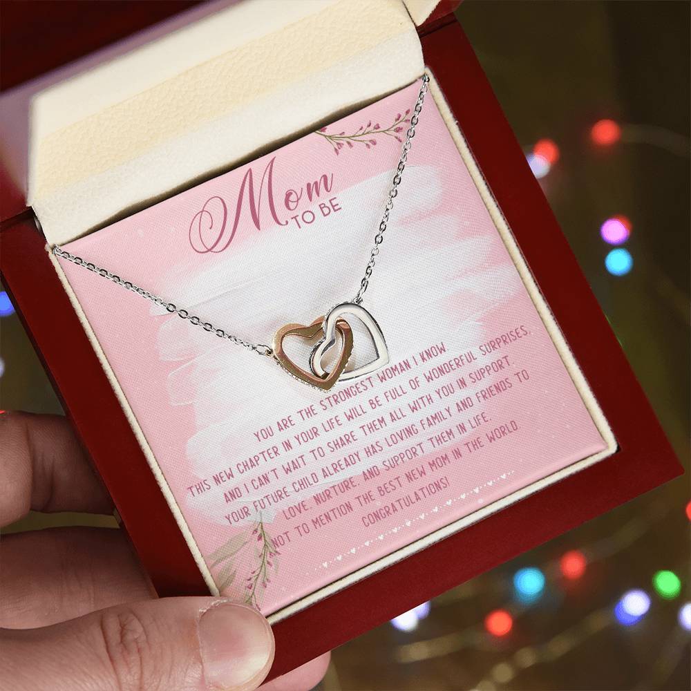 Mom To Be Interlocking Hearts Necklace Message Card