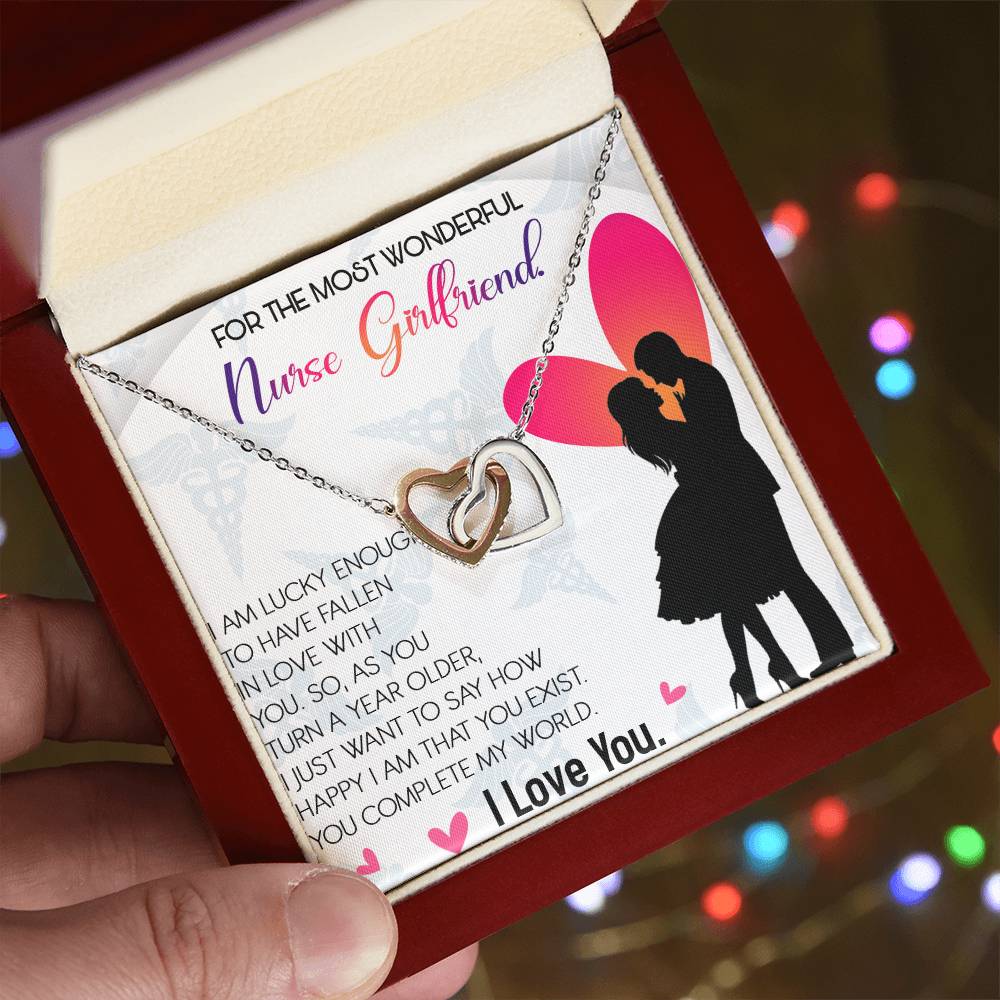 Nurse Girlfriend Interlocking Hearts Necklace Message Card