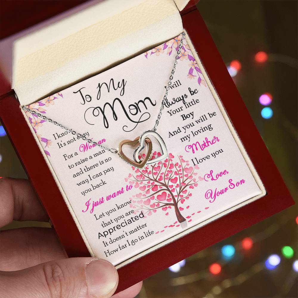 To My Mom - Thank You For Always Being There - Mother'S Day Gift Necklace For Mom Jewelry Gift From Son Interlocking Hearts Necklace