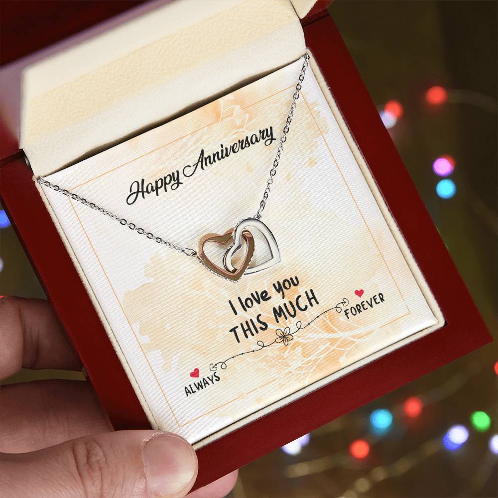 Happy Anniversary - Forever Love Double Love Silver Necklace For Wife Husband Girlfriend Boyfriend Significant Other So. Interlocking Hearts Necklace
