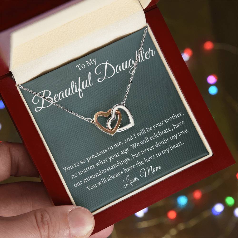 To My Beautiful Daughter - Be Your Mother Interlocking Hearts Necklace