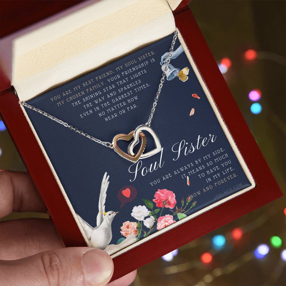 Soul Sister Necklace Unbiological Sister Jewelry Badass Sister Necklace Friendship Heart Necklace Birthday Graduation Anniversary Interlocking Hearts Necklace
