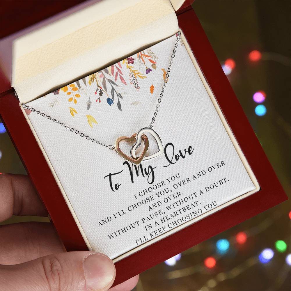 To My Love Interlocking Hearts Necklace Message Card