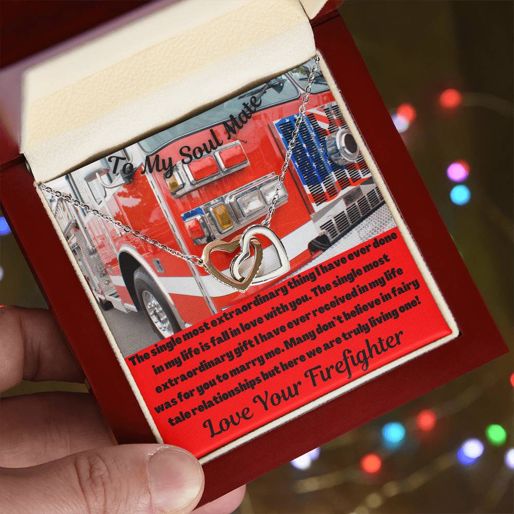 To My Soul Mate Firefighter Interlocking Hearts Necklace
