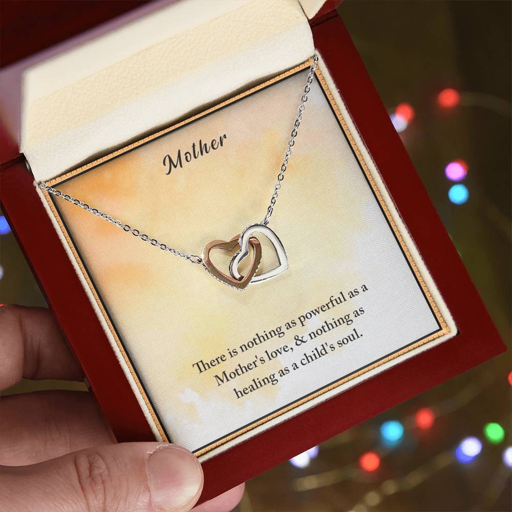 Mother There Is Nothing As Powerful As A Mother'S Love & Nothing As Healing As A Child'S Soul Interlocking Hearts Necklace