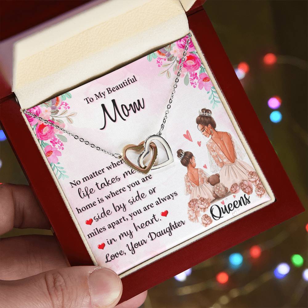To My Beautiful Mom You Always In My Heart Interlocking Hearts Necklace