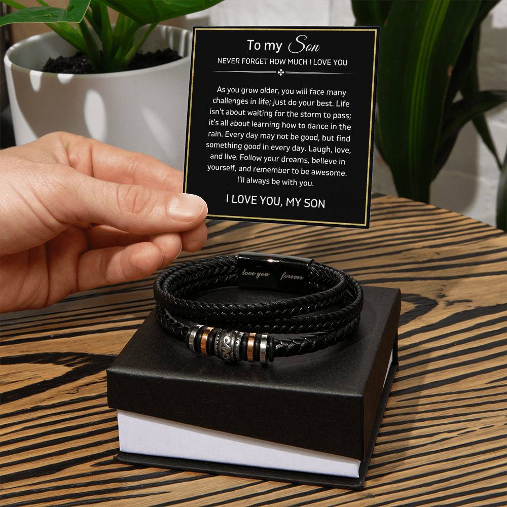 To My Son - Believe In Yourself - Luxury Leather Bracelet - Love You Forever Bracelet