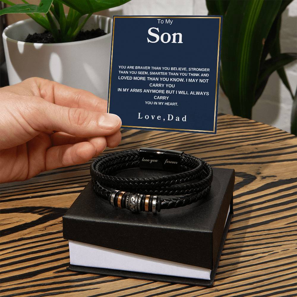To My Son You Are Braver Than You Believe Love Mom Love You Forever Men's Bracelet - Love You Forever Bracelet