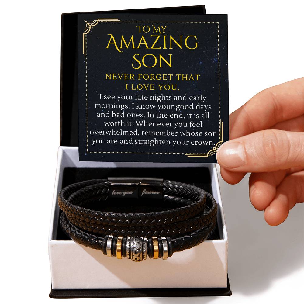 To My Amazing Son Gift, Straighten Your Crown Encouragement Men Bracelet - Love You Forever Bracelet