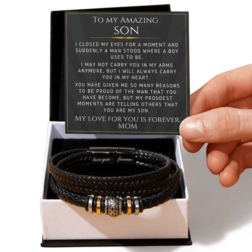 Leather Bracelet For Your Son From Mom- Gift For Birthday, Christmas, Graduation, Confirmation, Father's Day - Love You Forever Bracelet