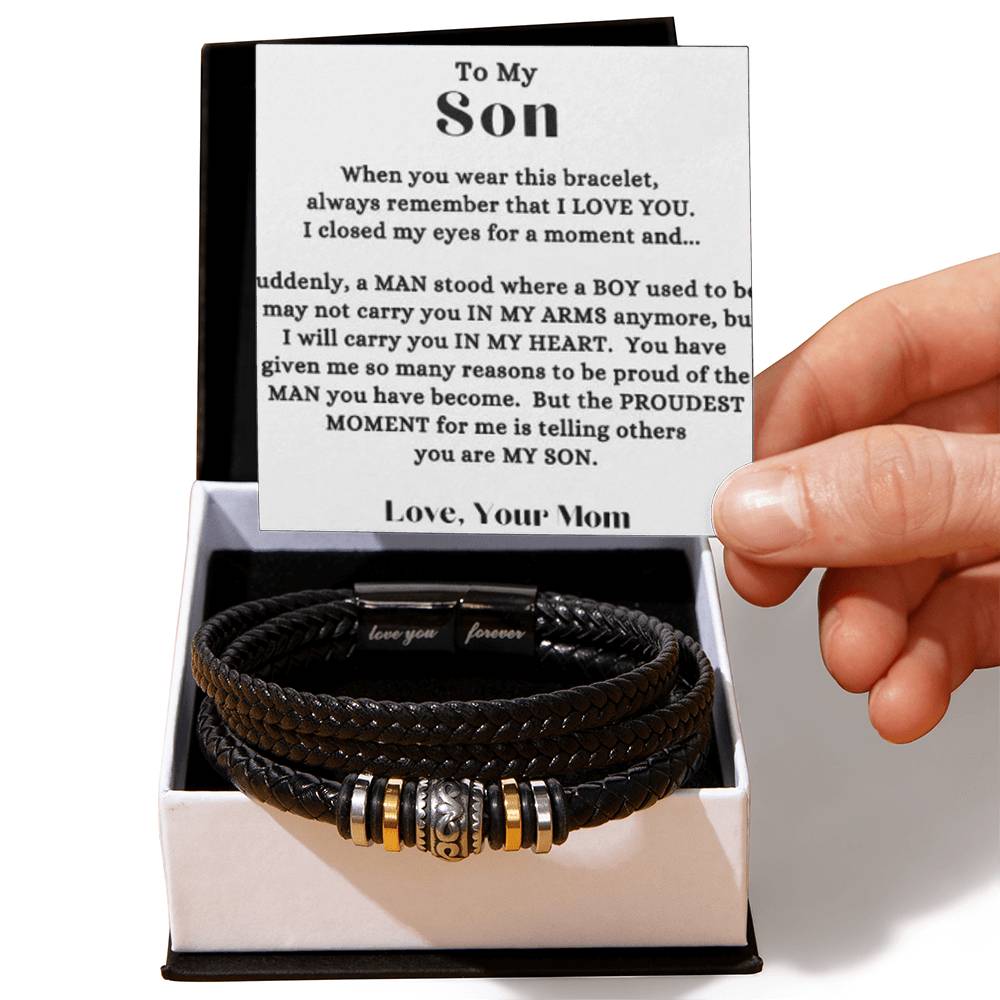 Mom - To My Son - I Will Carry You In My Heart - Gift To Son From Mom - Love You Forever Bracelet - Birthday - Graduation - Holiday Gift - Love You Forever Bracelet