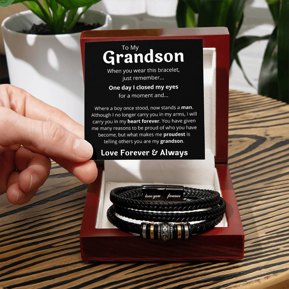 To My Grandson Bracelet For Him, Personal Engraving - Love You Forever Bracelet