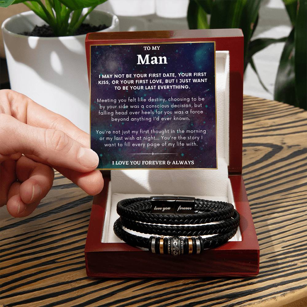 Promise Bracelet For Him, Engraved Promise Bracelet For Boyfriend, To My Man Bracelet, Boyfriend Bracelet, Soulmate Gift, Valentine's Gift For Him - Love You Forever Bracelet