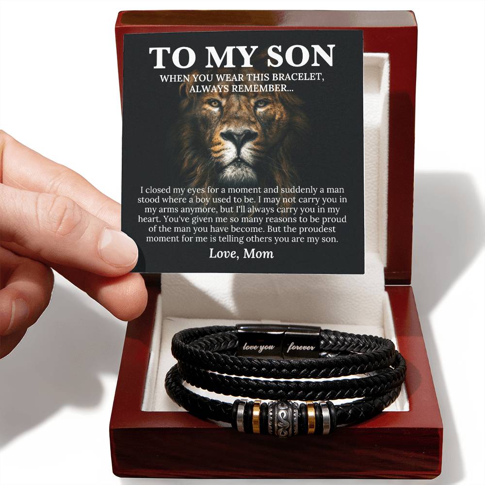 To My Son Bracelet, Mens Vegan Leather Braided Bracelet, Graduation Gift From Mom, College Graduation Gift For Son From Mom, - Love You Forever Bracelet