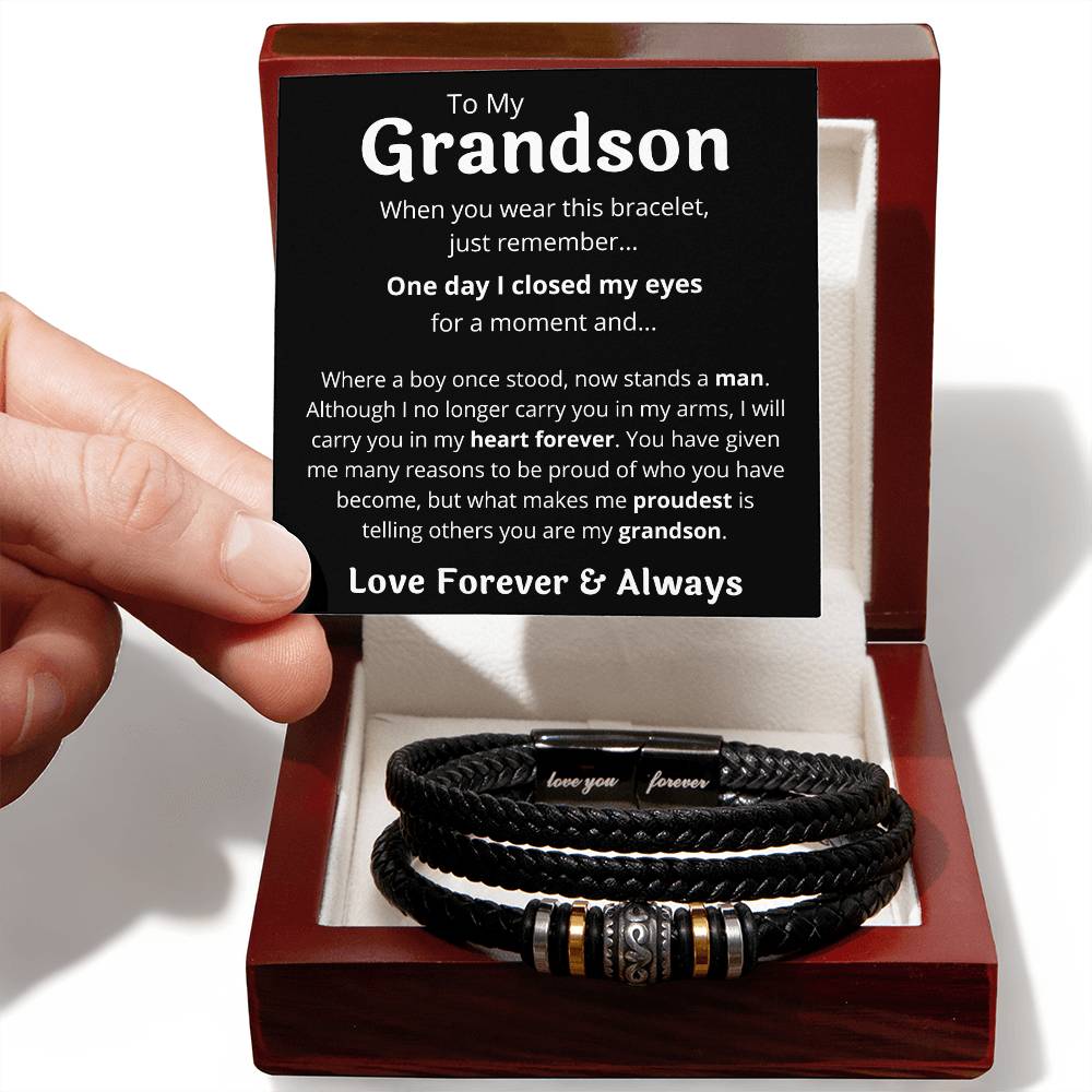 To My Grandson Bracelet For Him, Personal Engraving - Love You Forever Bracelet