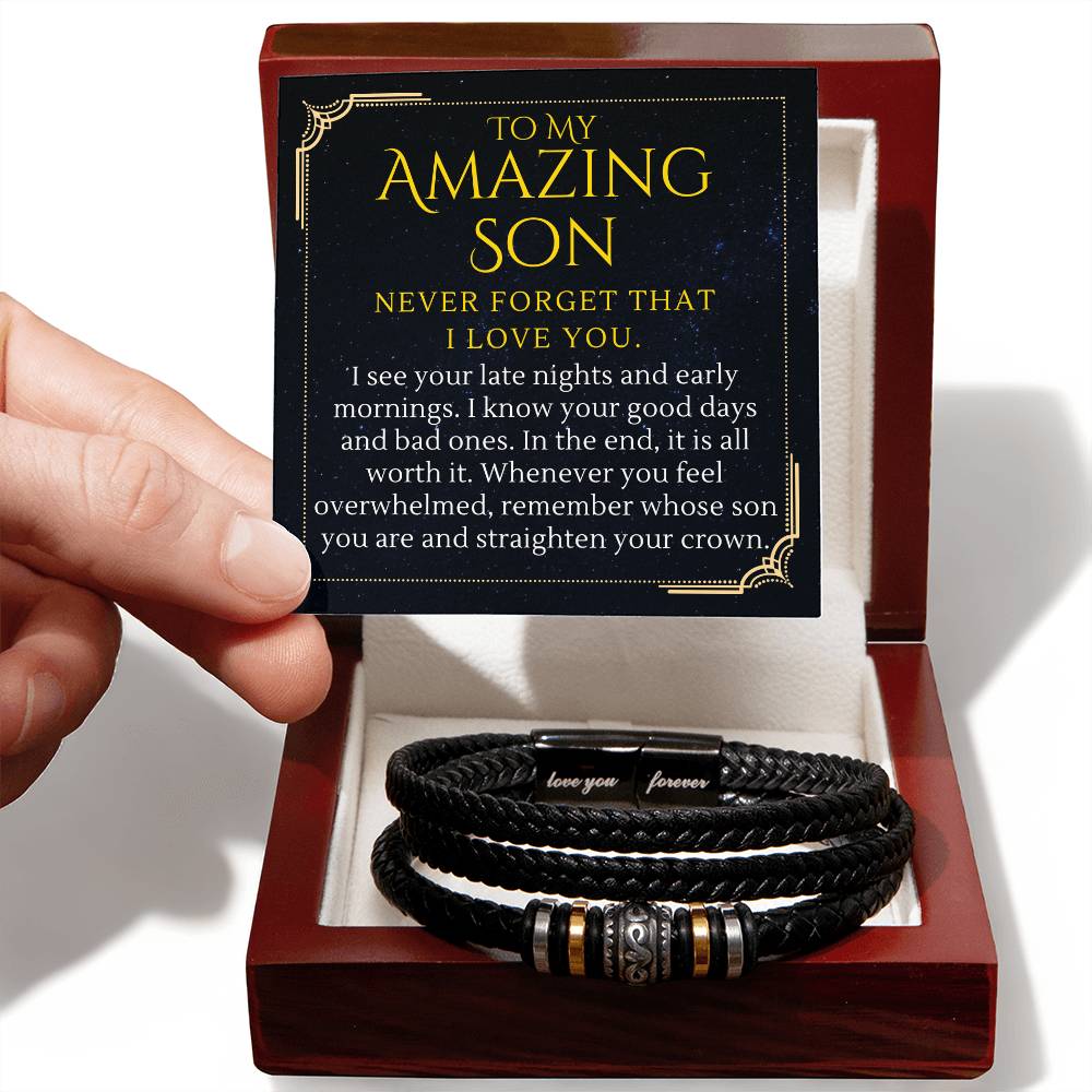 To My Amazing Son Gift, Straighten Your Crown Encouragement Men Bracelet - Love You Forever Bracelet