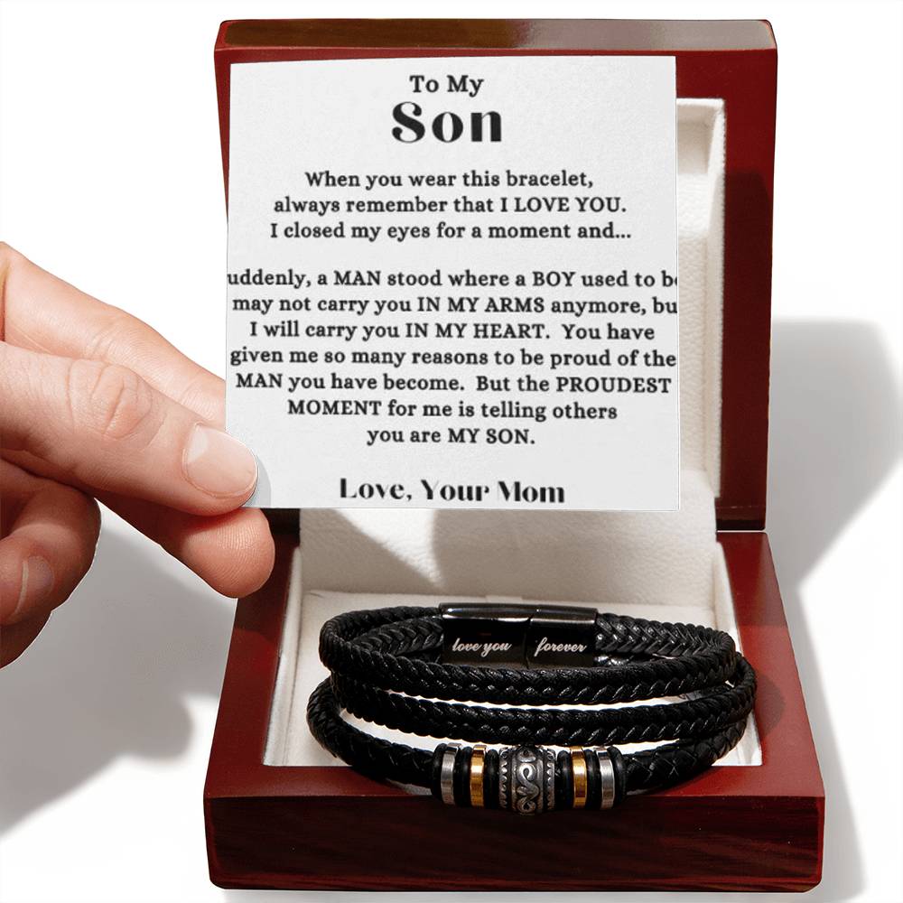 Mom - To My Son - I Will Carry You In My Heart - Gift To Son From Mom - Love You Forever Bracelet - Birthday - Graduation - Holiday Gift - Love You Forever Bracelet