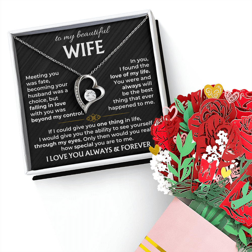To My Wife - I Love You Always & Forever - Forever Love Necklace & Sweetest Devotion Flower Bouquet