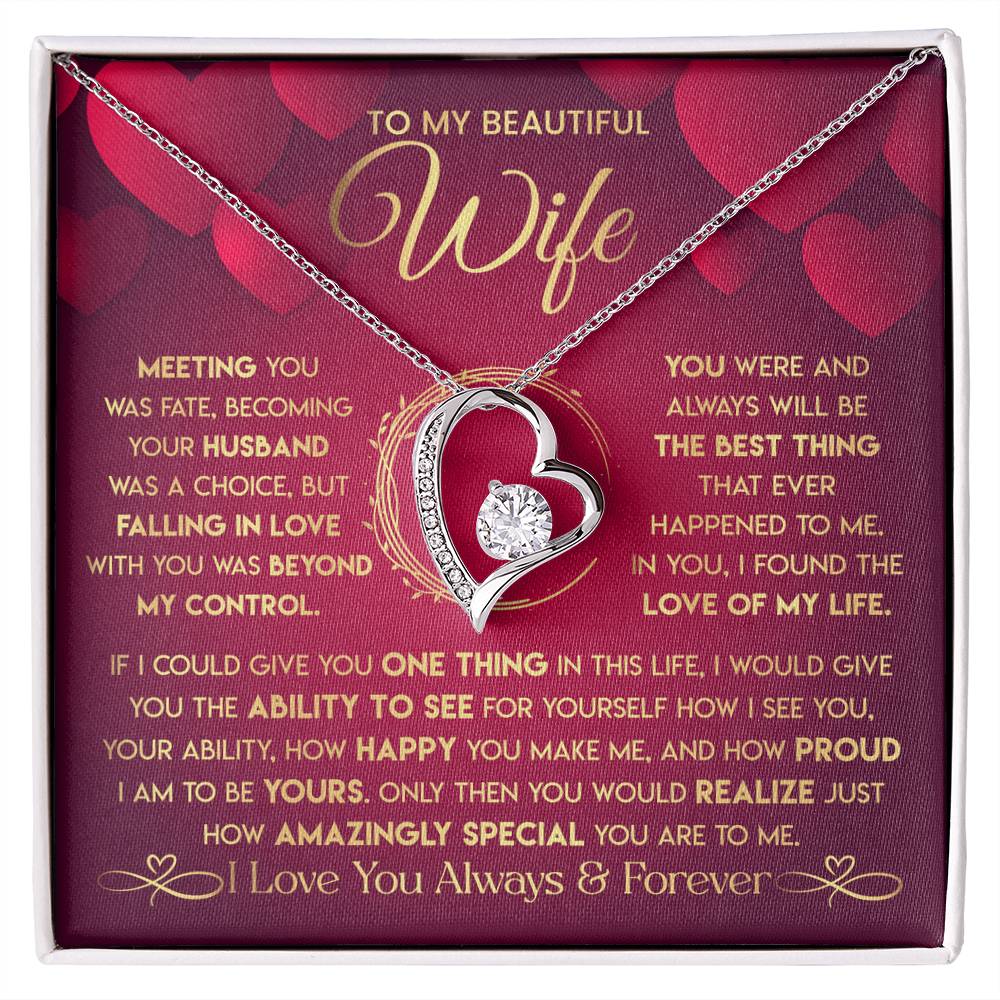 To My Beautiful Wife Necklace From Husband - Forever Love Red V.2 Forever Love Necklace