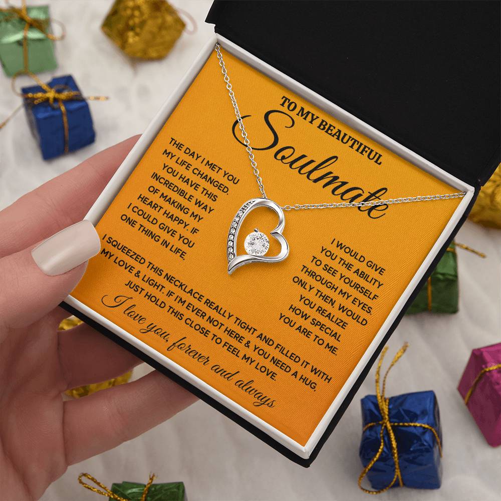 To My Beautiful Soulmate Heart Happy Squeezed Forever Love Necklace Gift Set Forever Love Necklace