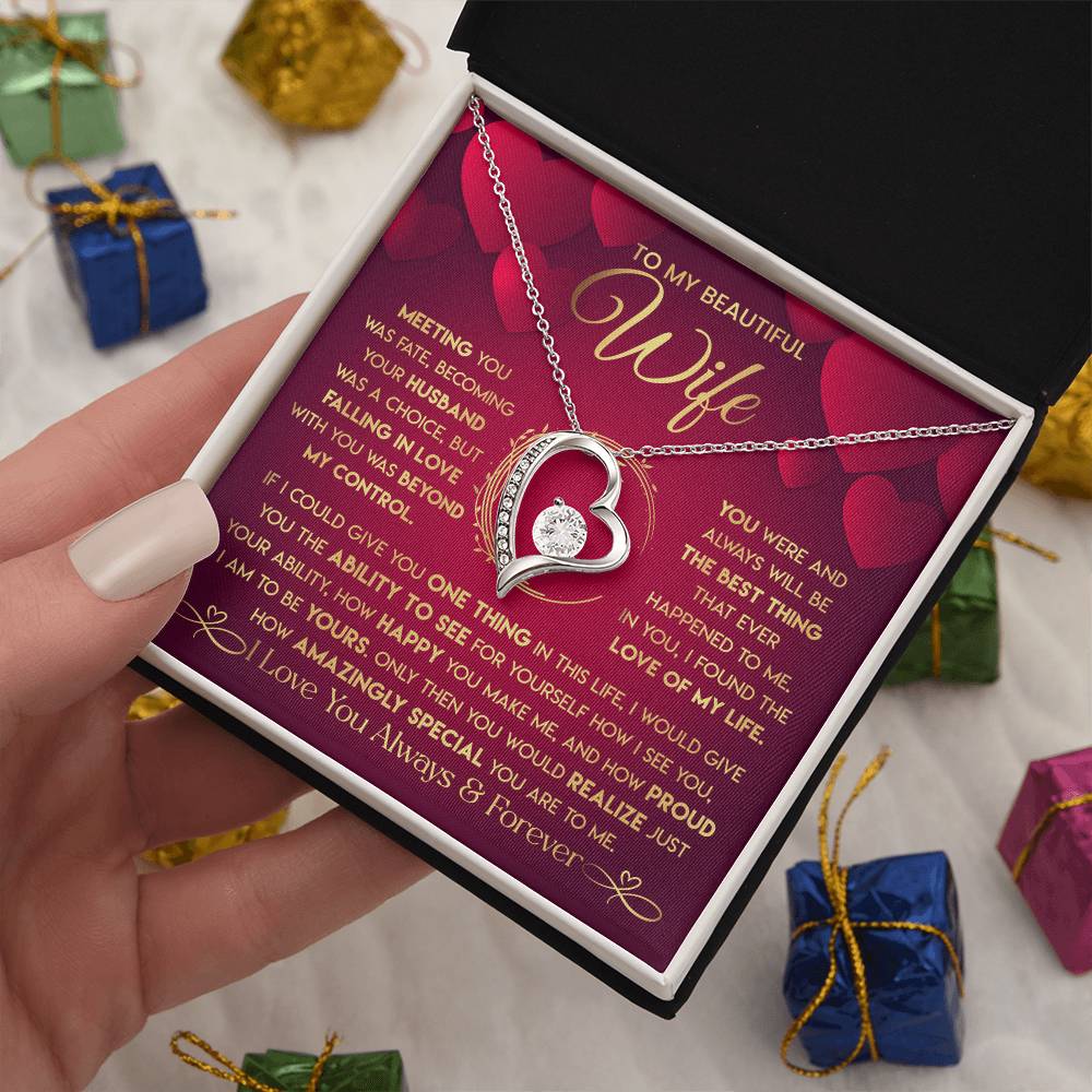 To My Beautiful Wife Necklace From Husband - Forever Love Red V.2 Forever Love Necklace