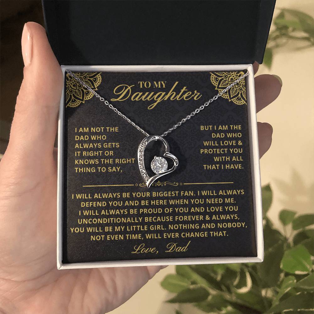 To My Daughter - Forever & Always From Father Dad, Inspirational Strength Gift, Forever Love Necklace, 14K Sentimental Present, Xmas Forever Love Necklace
