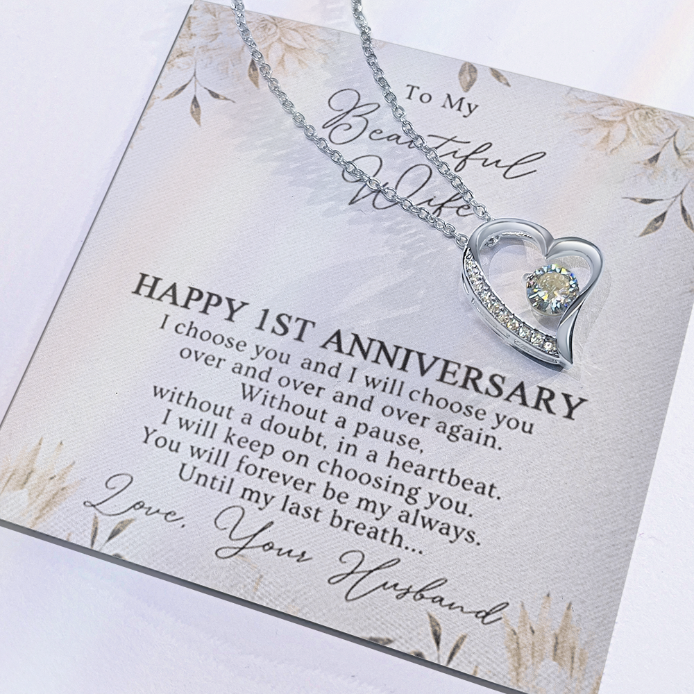1St Anniversary Necklace Gift For Wife 1 Year Wedding Jewelry Gift For Her 1St Wedding Anniversary Wife Gift 1 Year Anniversary Wedding Present Forever Love Necklace