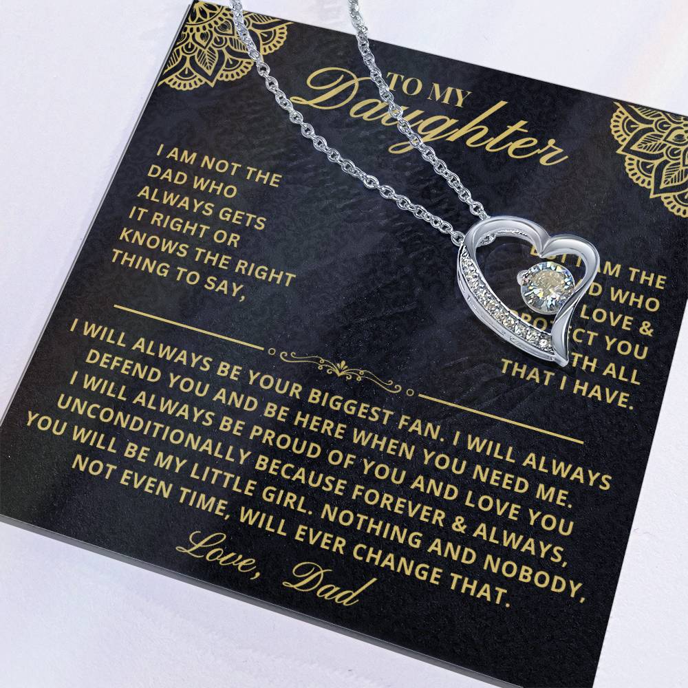 To My Daughter - Forever & Always From Father Dad, Inspirational Strength Gift, Forever Love Necklace, 14K Sentimental Present, Xmas Forever Love Necklace