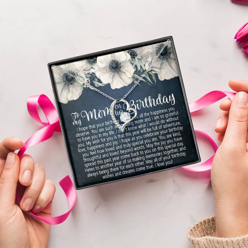 Mom Birthday Forever Love Necklace Gift Mom Birthday Jewelry Mom Necklace Or Bracelet Happy Birthday Mom Message Card Quote Cute Gift For Mom Forever Love Necklace