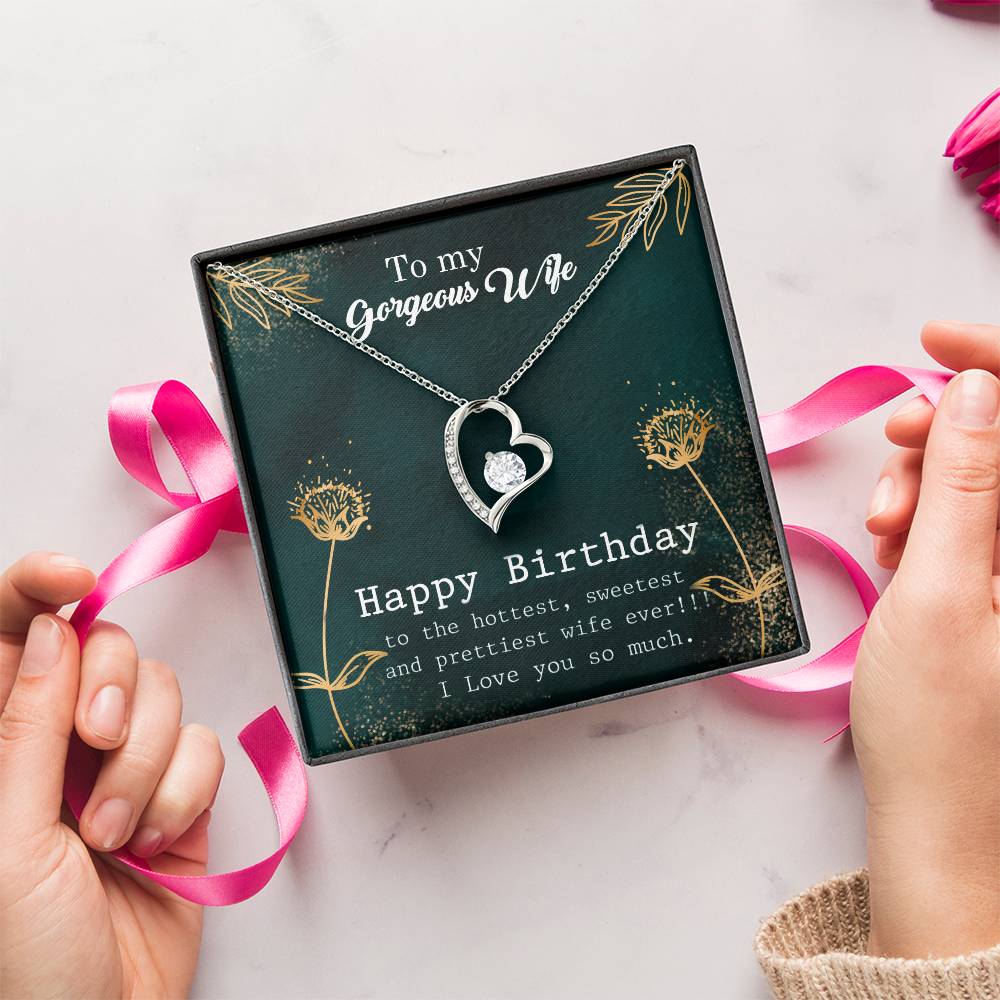 To My Gorgeous Wife - Happy Birthday - 925 Sterling Silver Pendant Forever Love Necklace