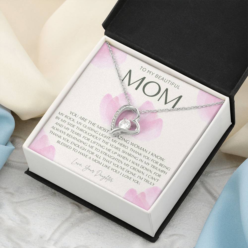 To My Beautiful Mom Necklace Badass Mom Gift Mother's Day Gift Daughter To Mom Gift Gift From Daughter To Mom On Wedding Day Forever Love Necklace