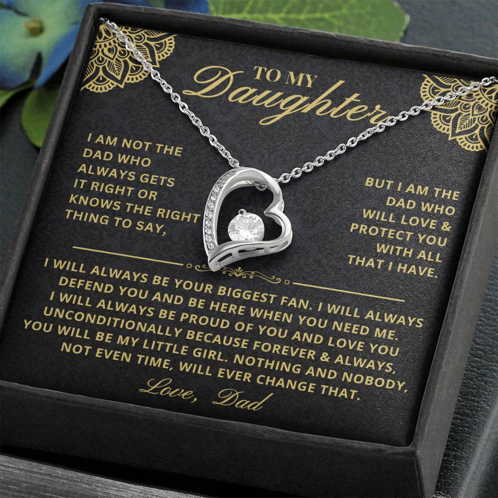 To My Daughter - Forever & Always From Father Dad, Inspirational Strength Gift, Forever Love Necklace, 14K Sentimental Present, Xmas Forever Love Necklace