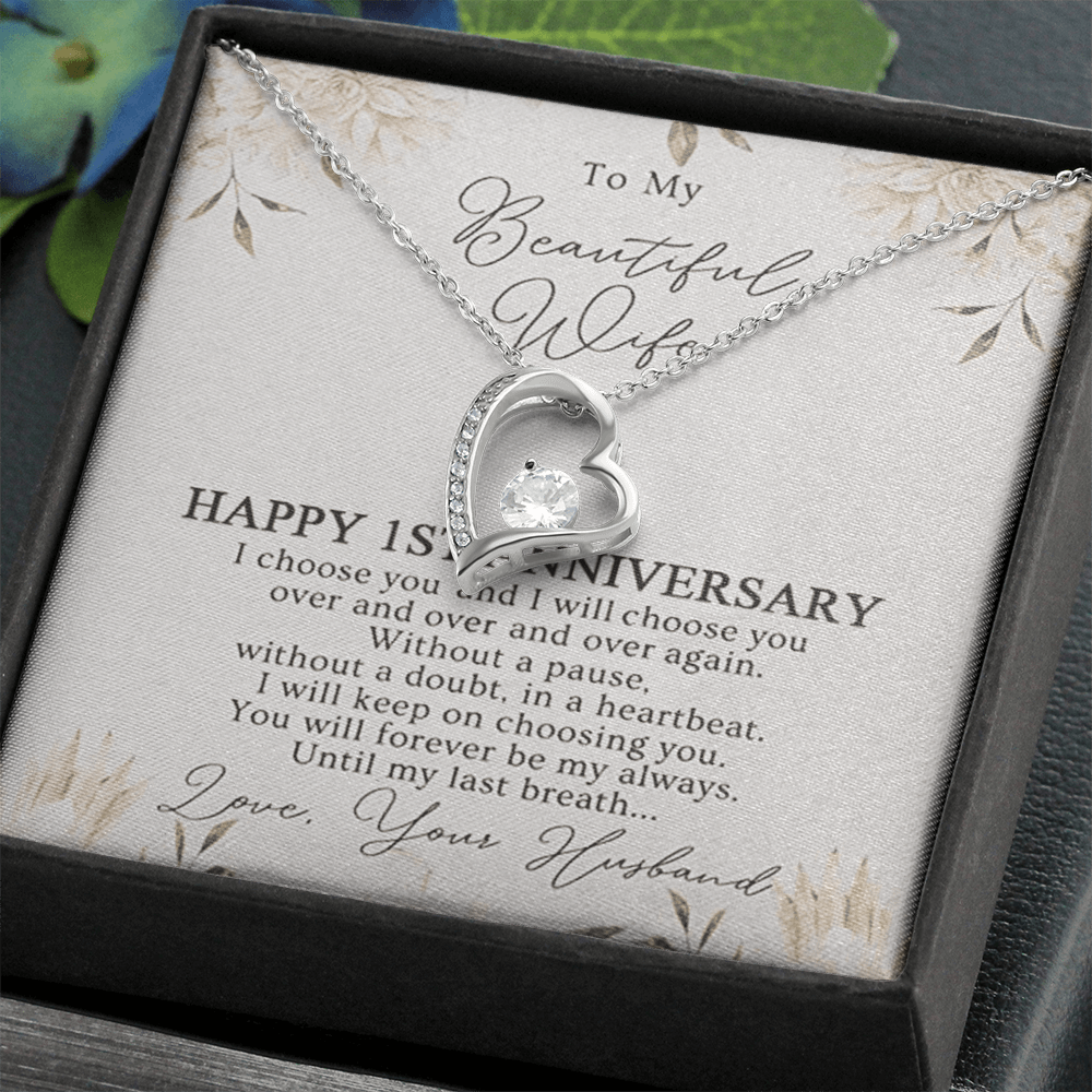 1St Anniversary Necklace Gift For Wife 1 Year Wedding Jewelry Gift For Her 1St Wedding Anniversary Wife Gift 1 Year Anniversary Wedding Present Forever Love Necklace