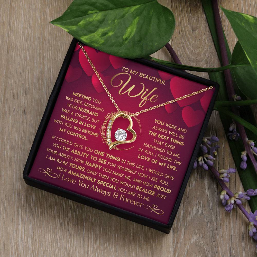 To My Beautiful Wife Necklace From Husband - Forever Love Red V.2 Forever Love Necklace