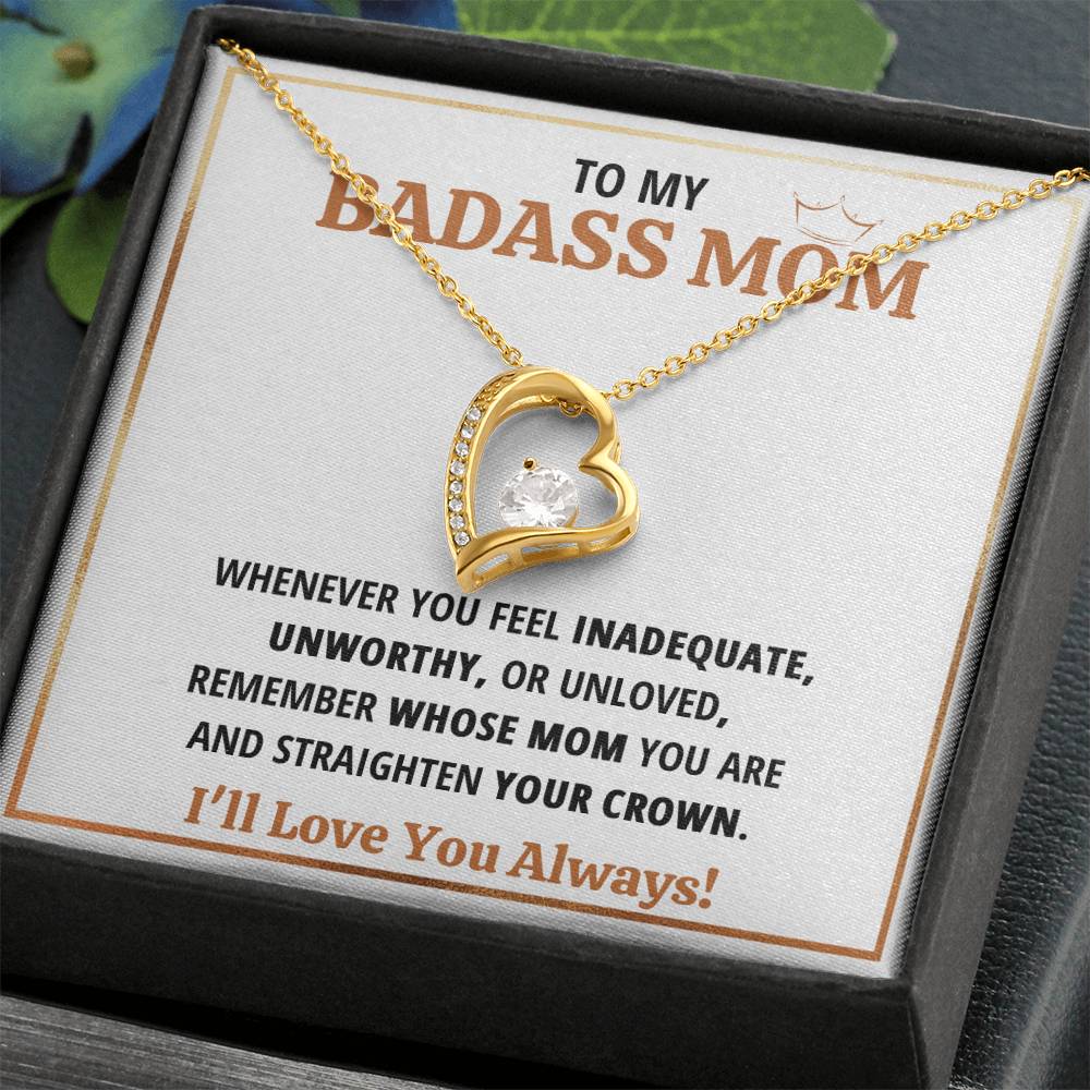 To My Badass Mom Crown Heart Necklace Gift Set Forever Love Necklace