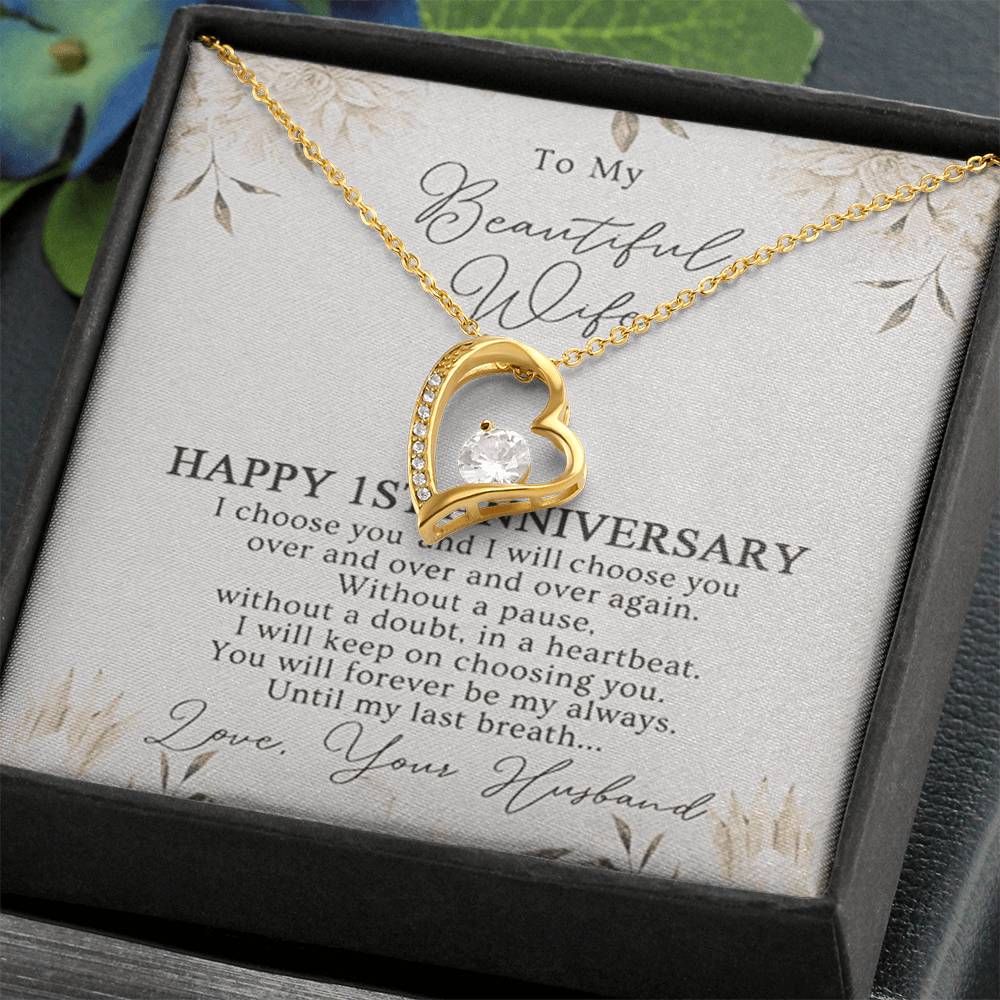 1St Anniversary Necklace Gift For Wife 1 Year Wedding Jewelry Gift For Her 1St Wedding Anniversary Wife Gift 1 Year Anniversary Wedding Present Forever Love Necklace