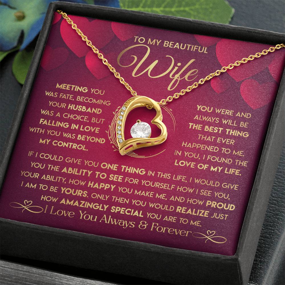 To My Beautiful Wife Necklace From Husband - Forever Love Red V.2 Forever Love Necklace