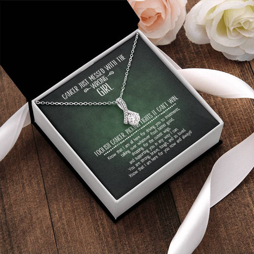 Cancer Messed With The Wrong Girl Ribbon Necklace Alluring Beauty Necklace