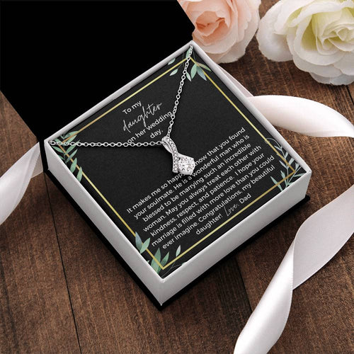 To Bride From Dad Ribbon Drop Necklace Gold Greenery Alluring Beauty Necklace
