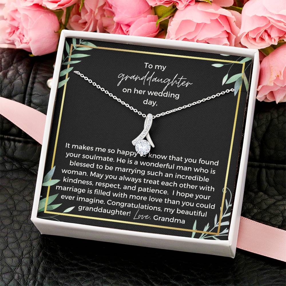 To Bride From Grandma Ribbon Drop Necklace Gold Greenery Alluring Beauty Necklace