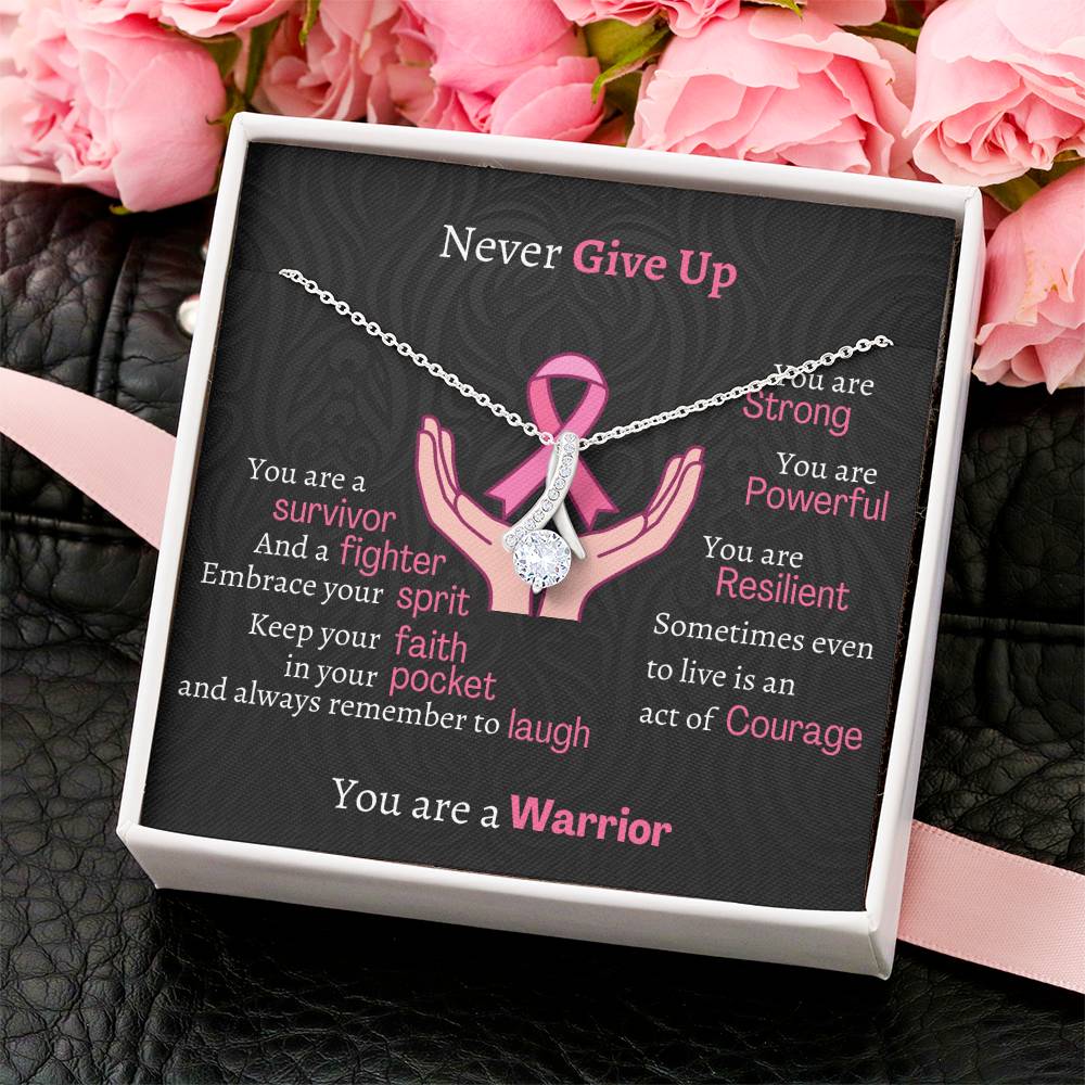 Brest Cancer Warrior Necklace- Pink Ribbon Awareness White Gold Alluring Beauty Necklace